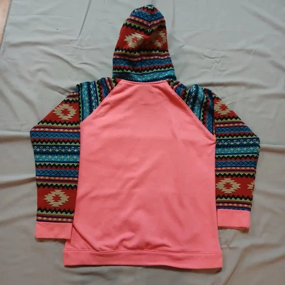 Blue Footed Design Hoodie Womens M Hot Pink Neon Aztec Mayan Native - Picture 9 of 13